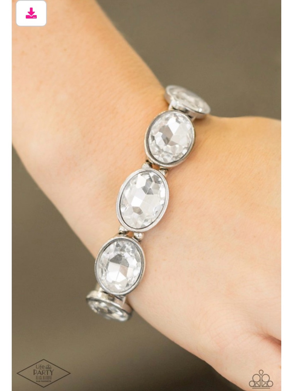 Paparazzi Silver Faceted Oval Crystal Stretch Bracelet